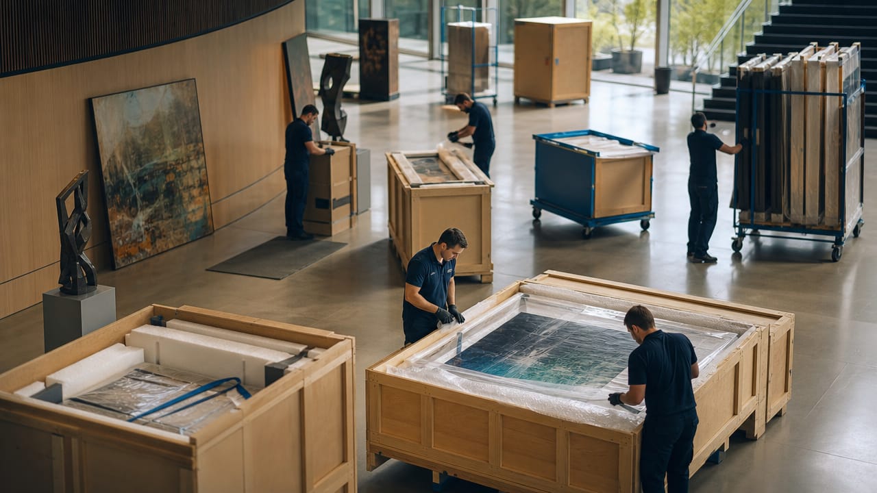 Exhibition Logistics and Freight team coordinating secure exhibition transport packaging at an Australian venue