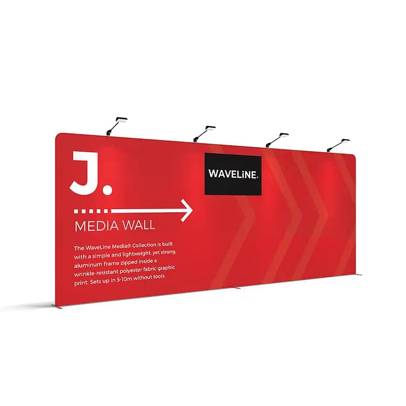 Waveline Media Banner showcasing vibrant design, emphasizing best practices for maintaining portable trade show displays.