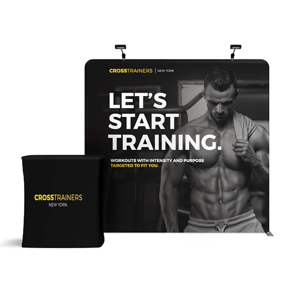 Waveline Media banner showcasing a fitness theme, ideal for portable trade show displays and event signage.