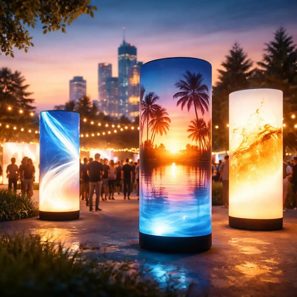 WaveLight Air Towers in 2026 creating branded inflatable light displays at a trade show