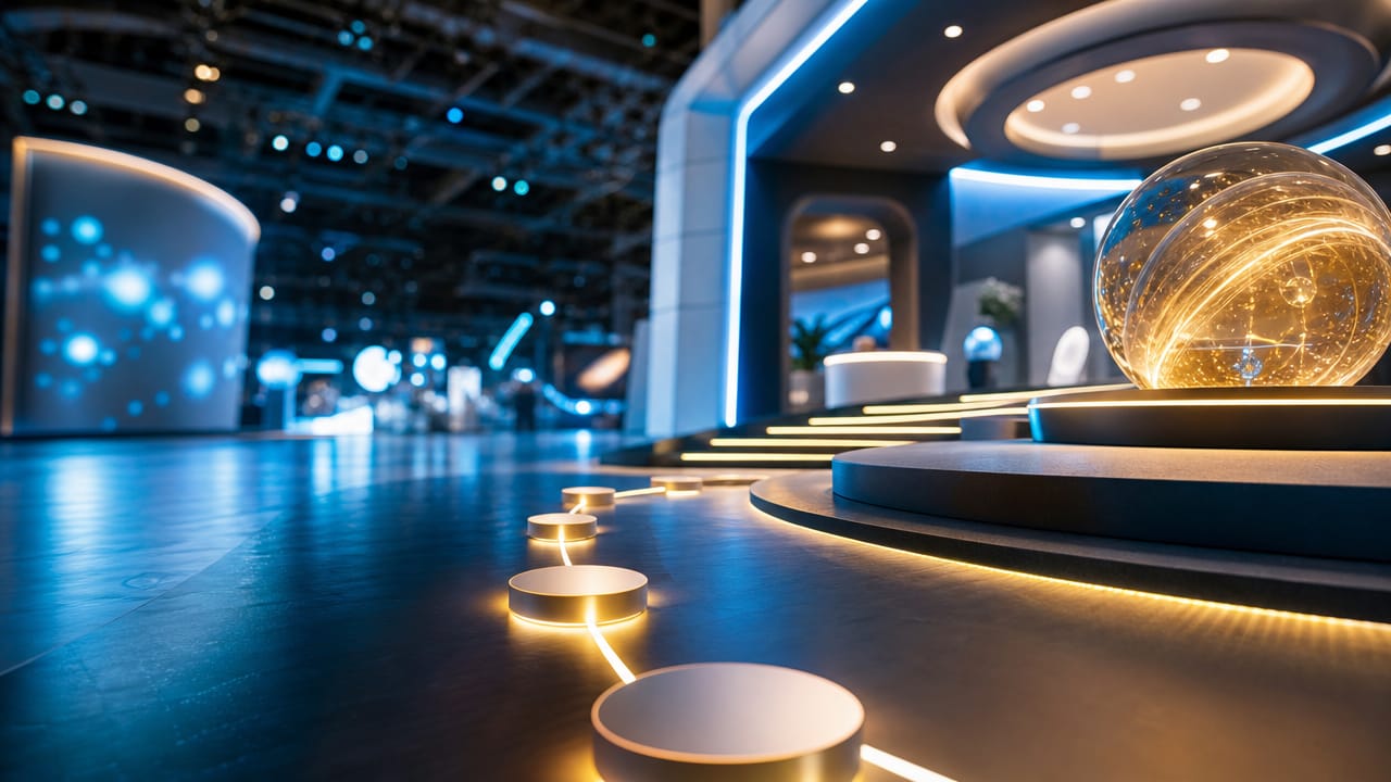 Exhibition stand using interactive trade show games and booth gamification strategies to attract attendees