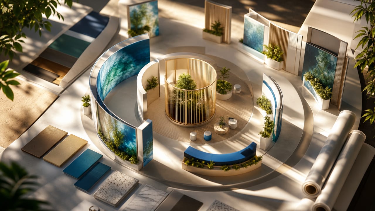 Modern custom exhibition stand in Australia showcasing brand differentiation and immersive technology in 2026