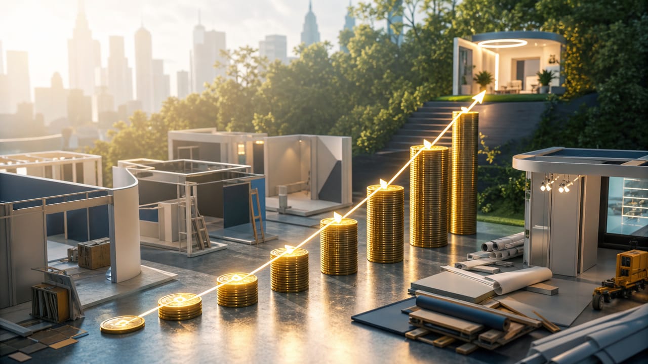 Project manager reviewing exhibition stand pricing and last-minute change options on site