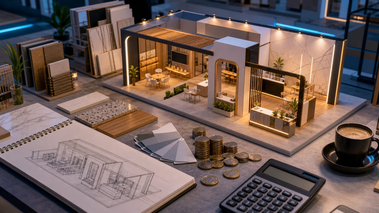 Modern custom exhibition stand in Australia showcasing brand and technology-focused design