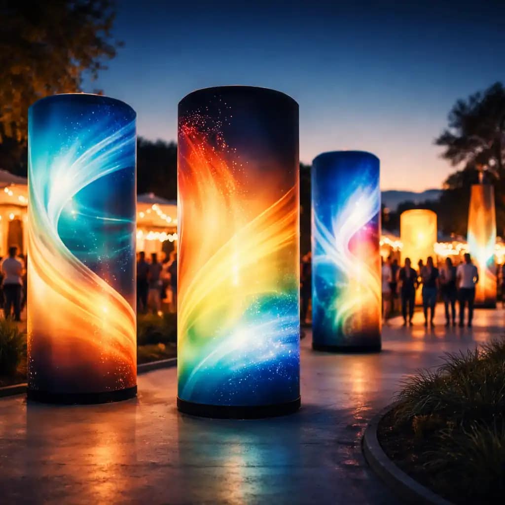WaveLight Air Towers portable backlit towers showcasing branded graphics at a trade show booth