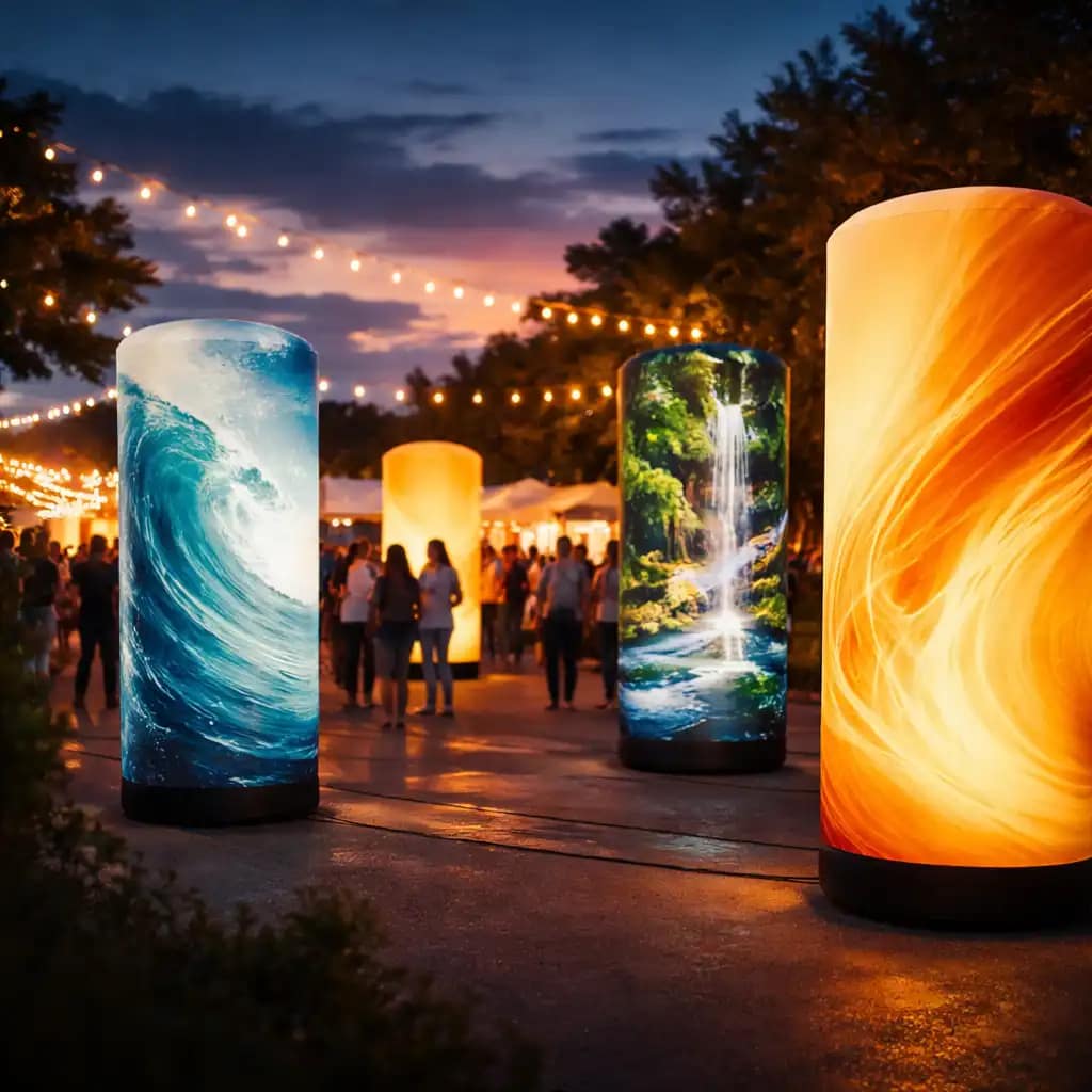WaveLight Air Towers with LED lighting creating immersive trade show branding