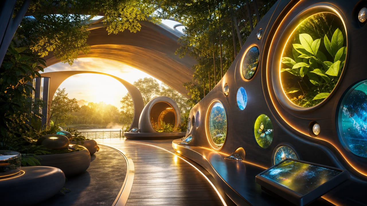 Visitors explore an interactive exhibition space with layered technology and immersive stand design in Australia