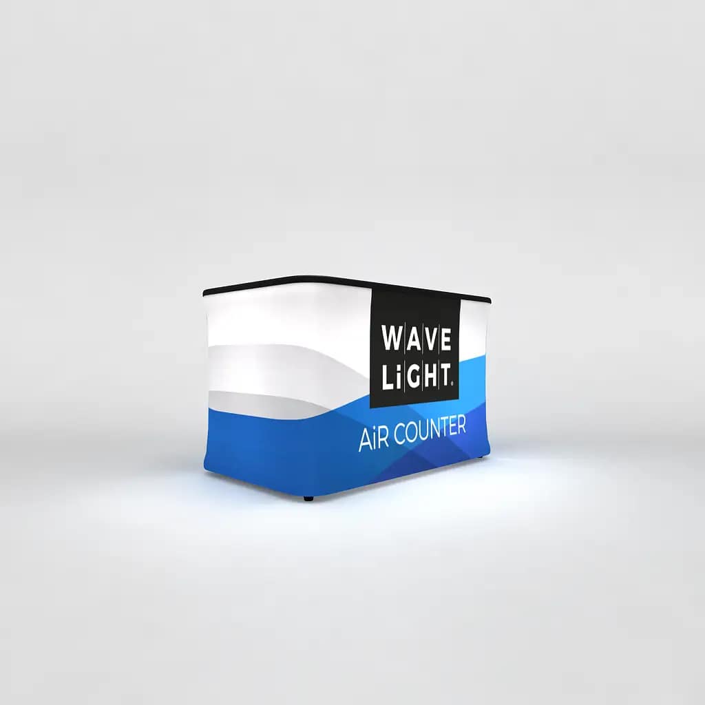 Backlit WaveLight® Air Counter showcasing customizable graphics, ideal for enhancing trade show visibility and