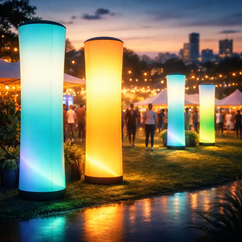 WaveLight Air Towers with LED backlighting showcasing branded graphics at a trade show booth