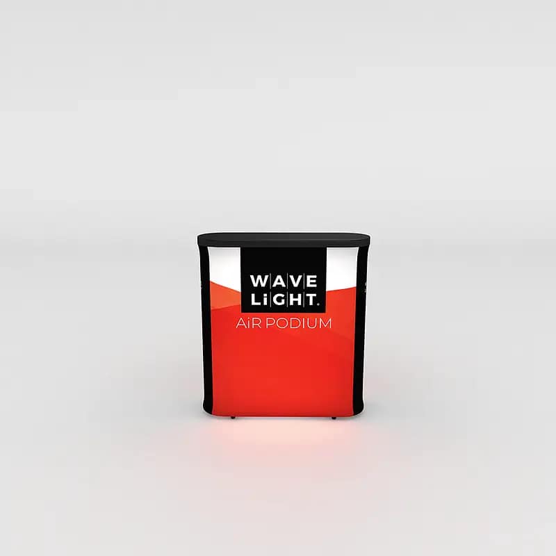 WaveLight® Air Podium showcasing durable materials and vibrant graphics for effective event presentation solutions.