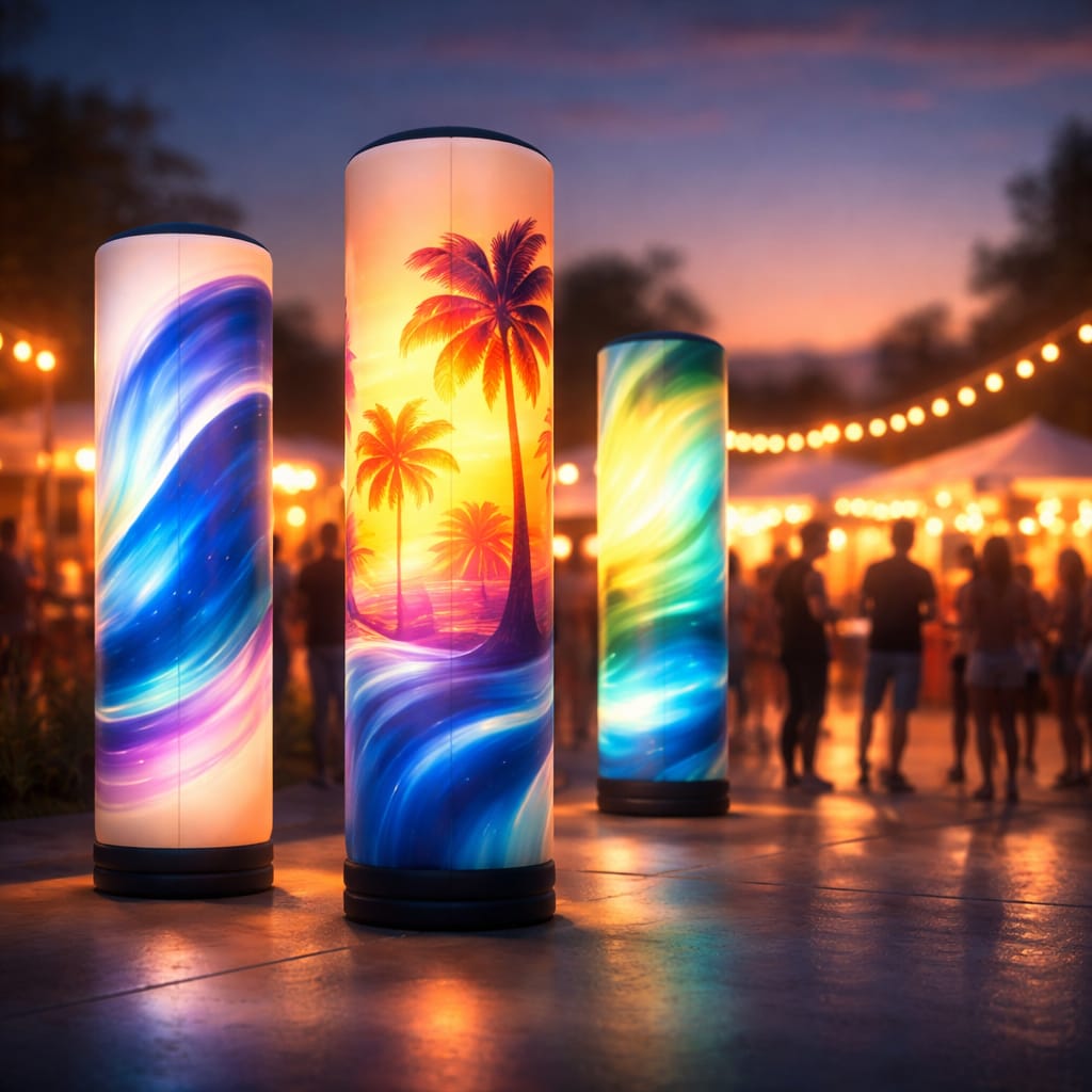WaveLight Air Towers portable LED air towers with 360-degree illuminated tower graphics for trade shows and events