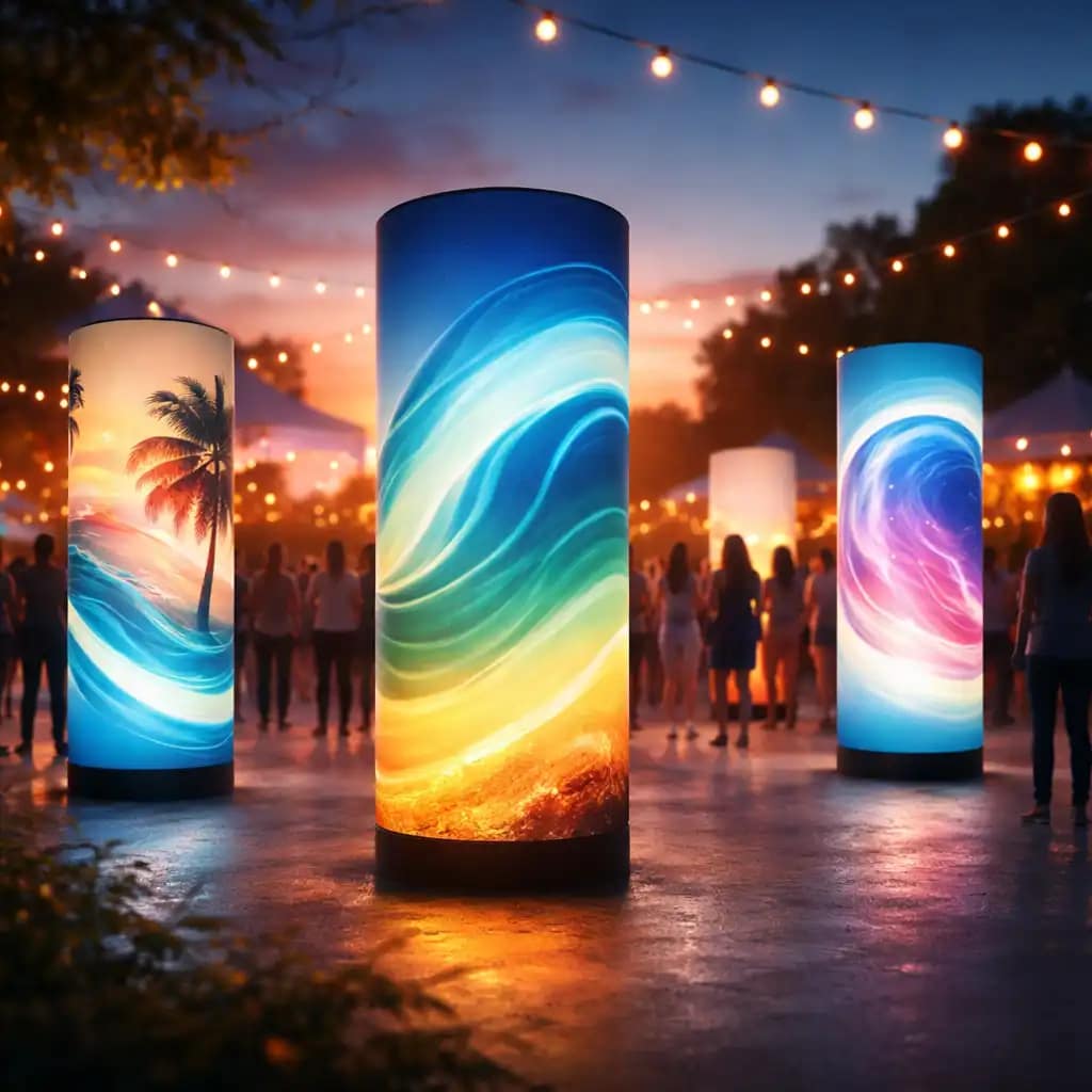 Transforming Brand Engagement with WaveLight Air Towers in a vibrant trade show environment