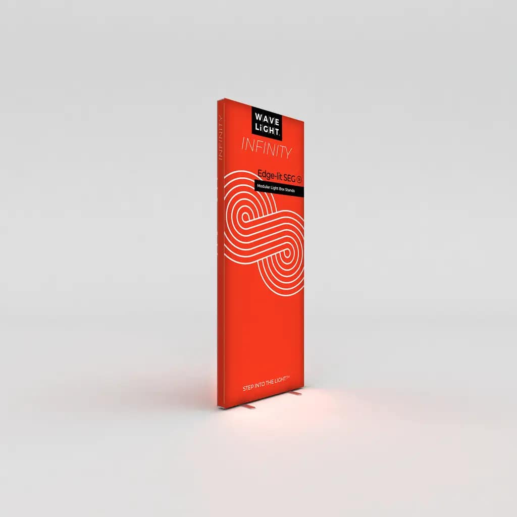 WaveLight® Infinity SEG lightbox showcasing vibrant design, ideal for illuminated fabric displays at events.