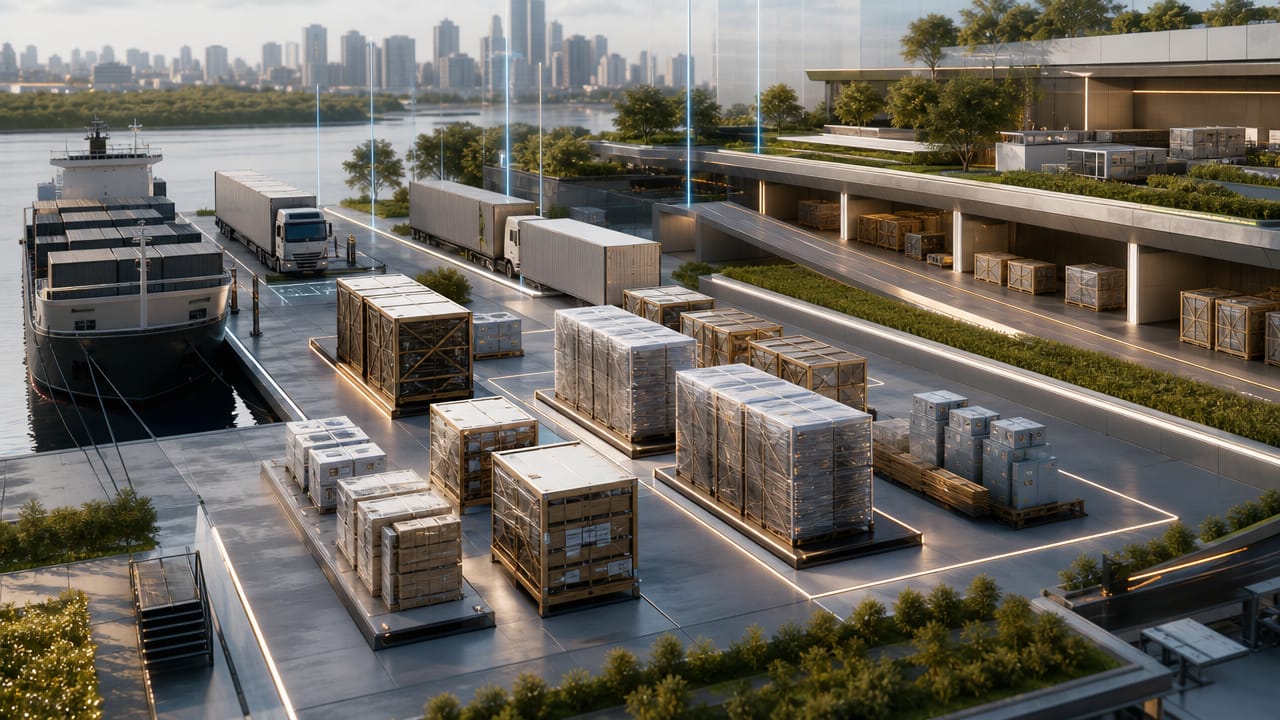 Forklifts managing exhibition freight on a busy Australian trade show dock in 2026