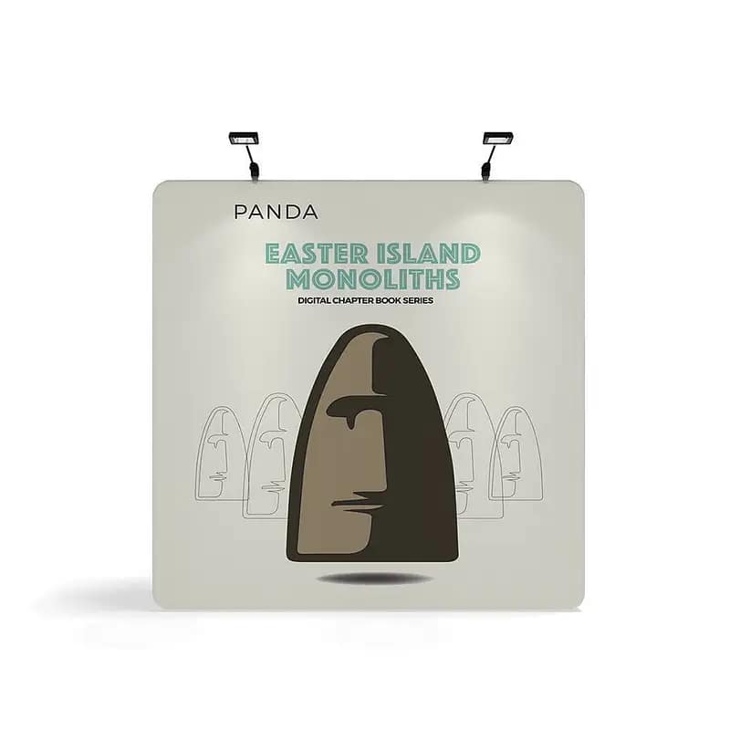 Easter Island monolith graphic on a WaveLine® banner, showcasing custom fabric displays for effective outdoor advertising.