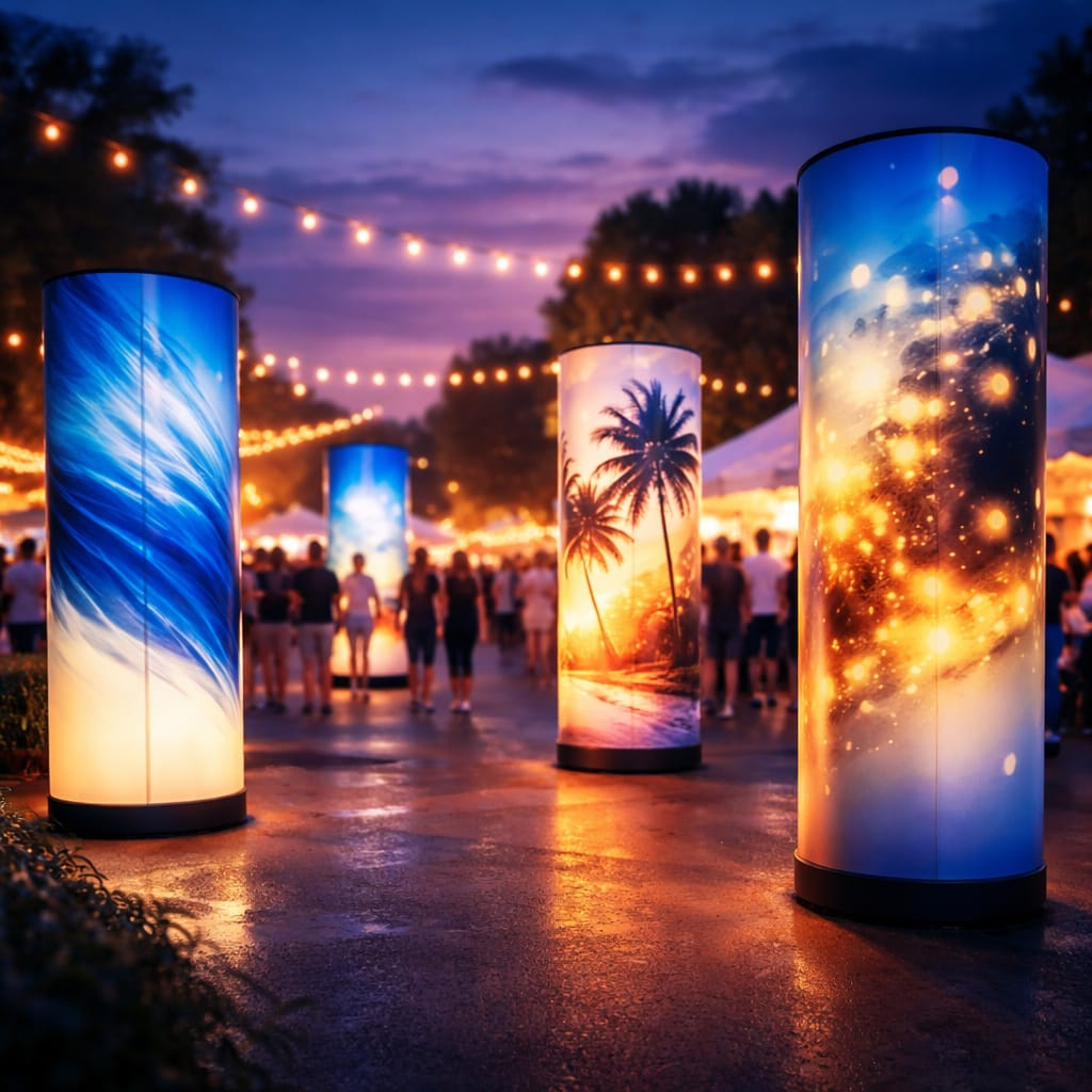 WaveLight Air Towers glowing at an event