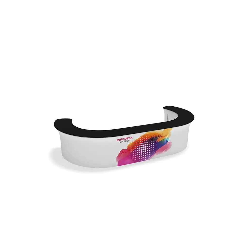 Stylish WaveLine® InfoDesk counter showcasing vibrant design to enhance brand visibility at events.