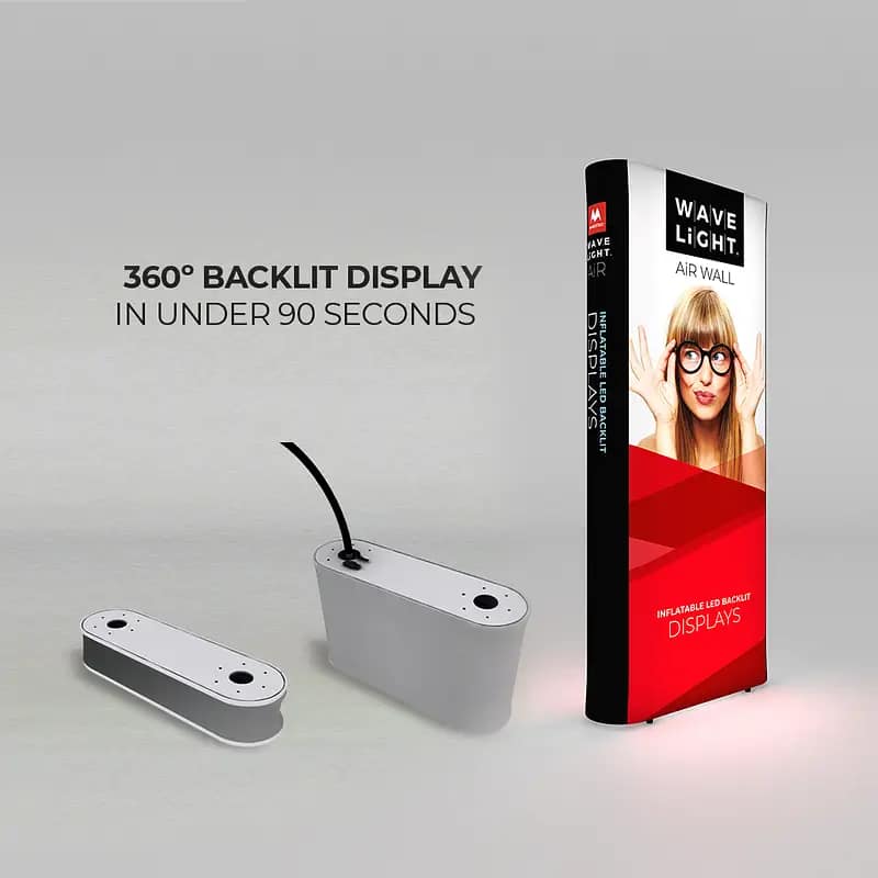 WaveLight® Air Wall Lightbox showcases a vibrant, illuminated display solution for modern exhibitions.