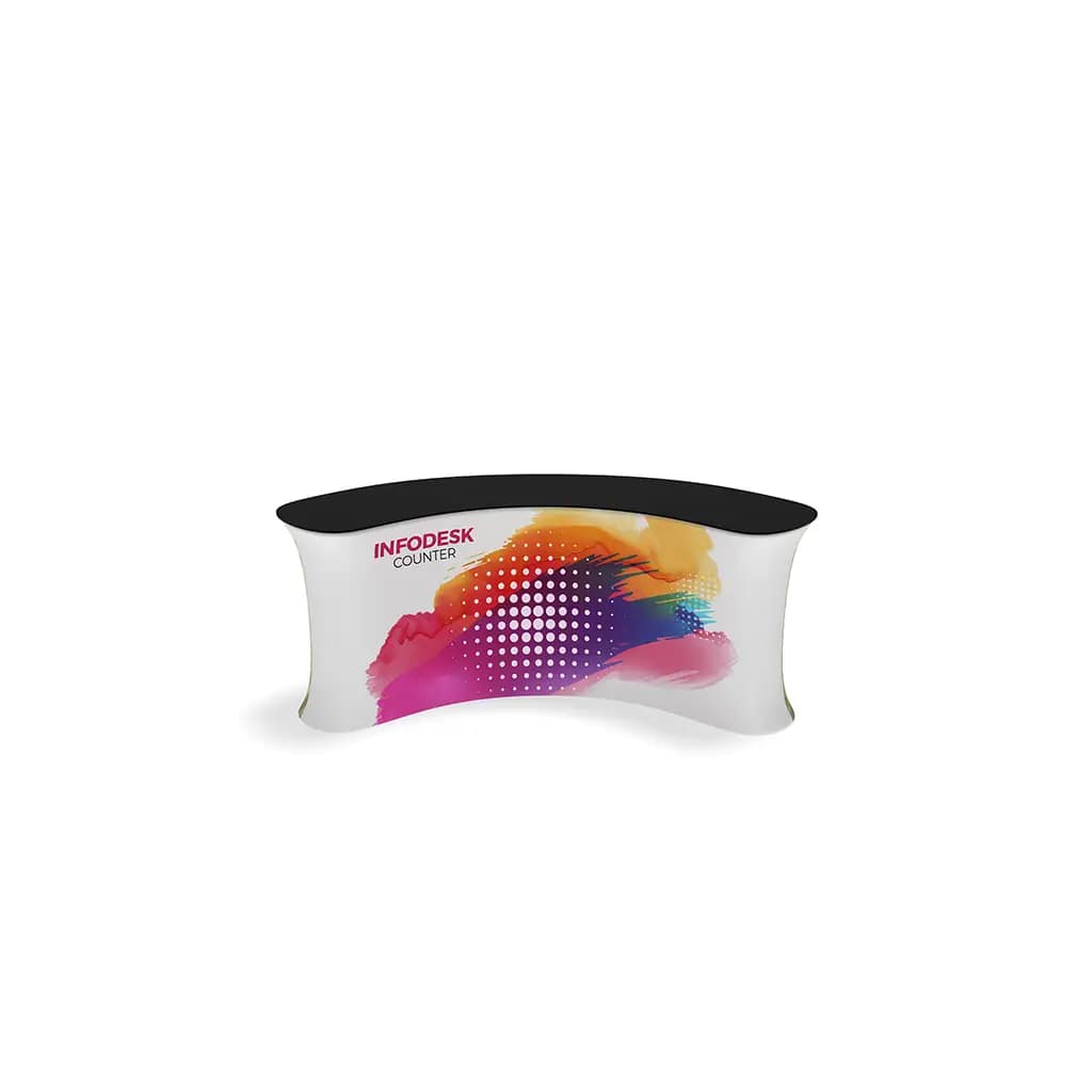 WaveLine® InfoDesk featuring vibrant graphics, ideal for enhancing brand presence at trade shows.