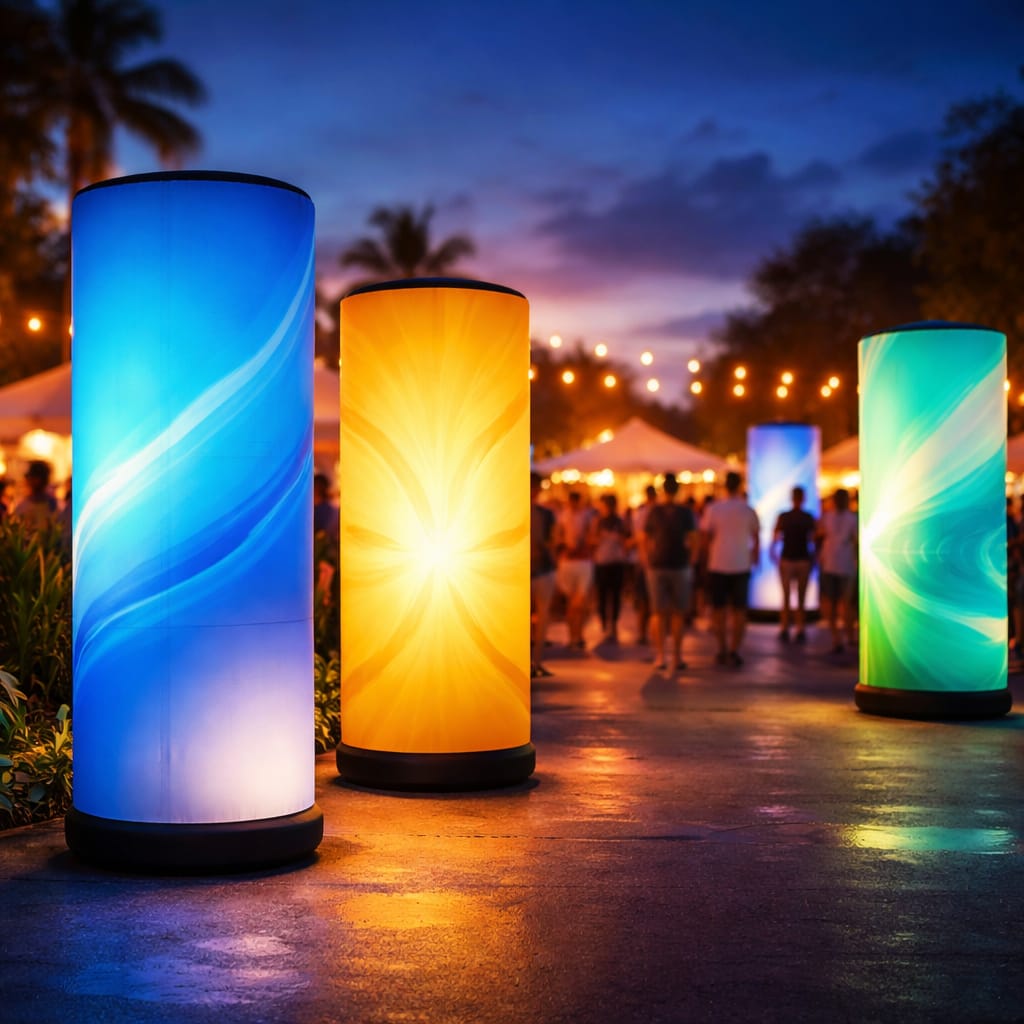 WaveLight Air Towers creating illuminated branded entry experience at a live event