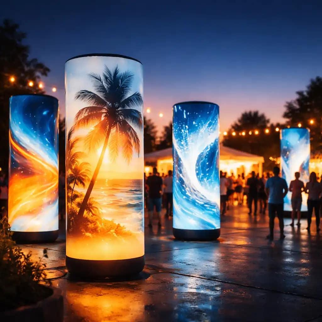 WaveLight Air Towers used as backlit inflatable displays to enhance experiential marketing at a trade show