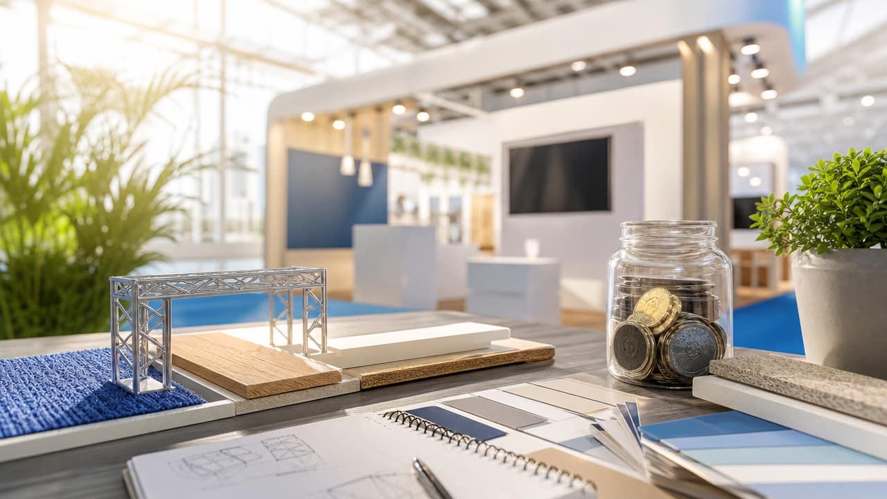 Exhibition stand budget breakdown with team reviewing trade show stand cost factors