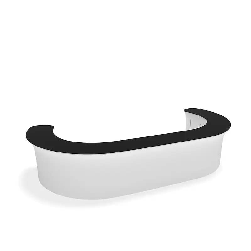 Sleek WaveLine® InfoDesk with a curved design, ideal for enhancing engagement at trade shows and events.