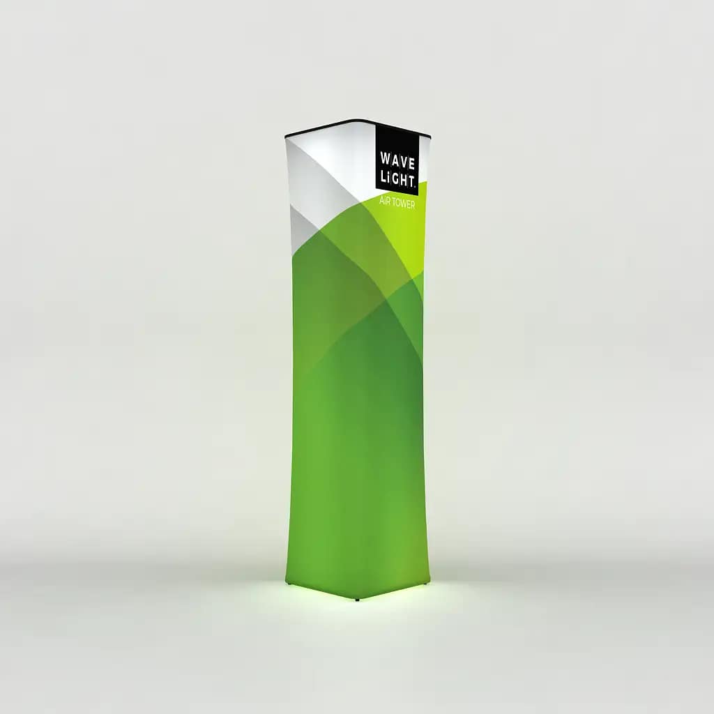 Customizable WaveLight Air Tower ready for assembly, showcasing vibrant design for portable advertising solutions.