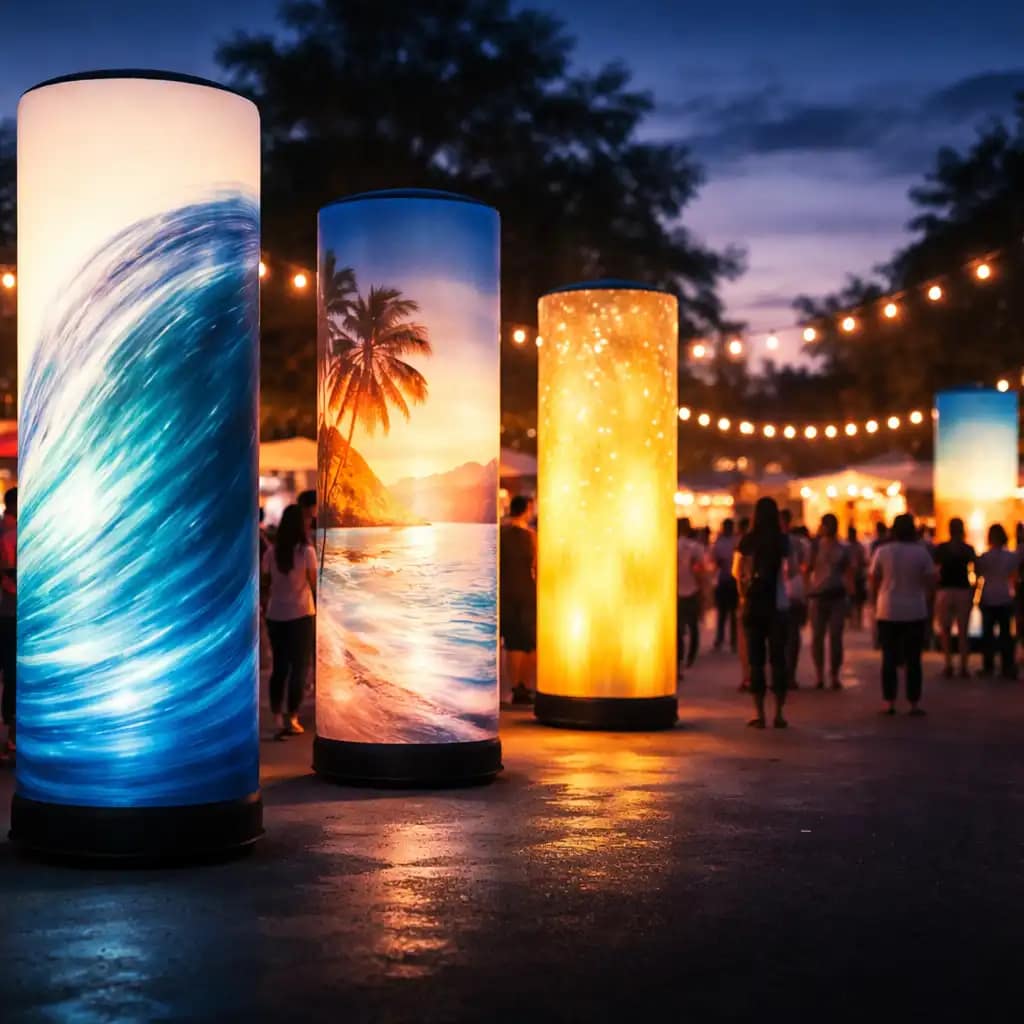 WaveLight Air Towers as illuminated inflatable signage transforming trade show audience engagement