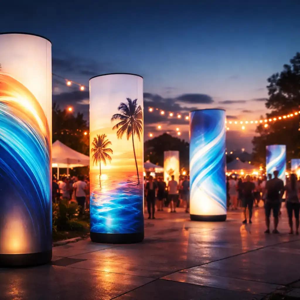 WaveLight Air Towers with LED backlighting create tall immersive branding at trade shows and events
