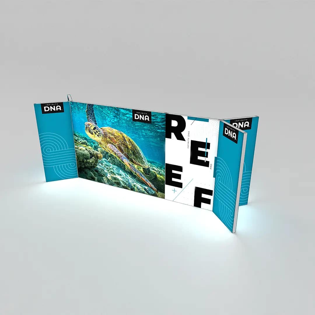 Illuminated Infinity DNA™ Pro Lightbox showcasing vibrant graphics, emphasizing material quality for effective signage.