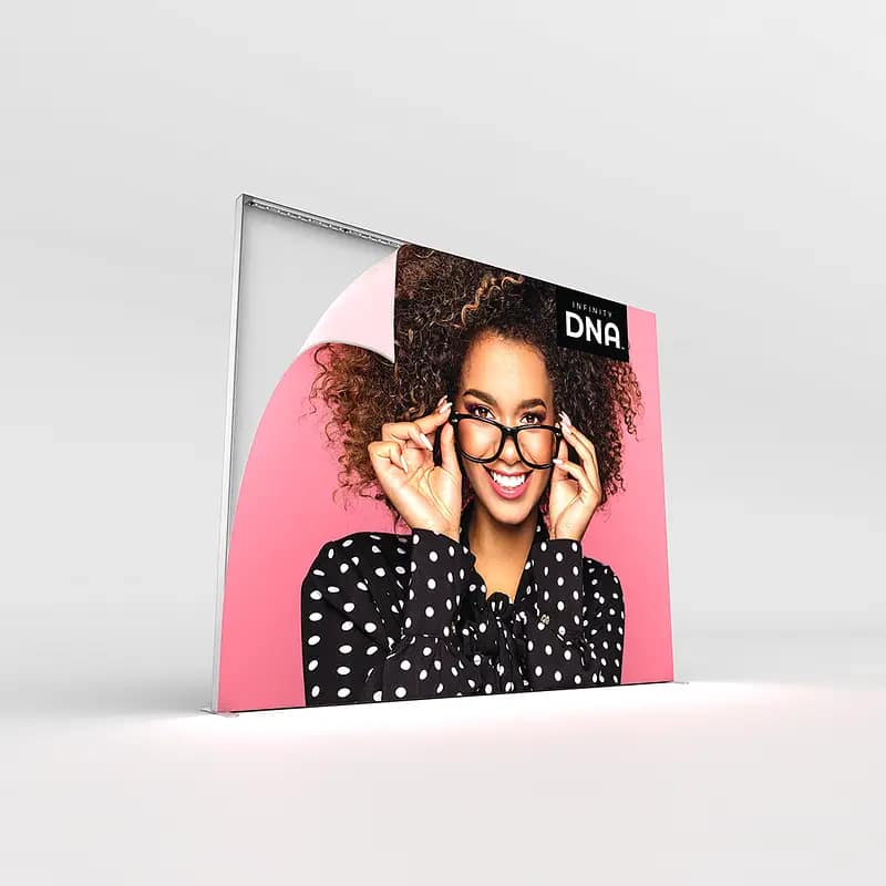 Brightly lit Infinity DNA™ Pro Lightbox showcasing vibrant graphics, ideal for effective retail displays and promotions.