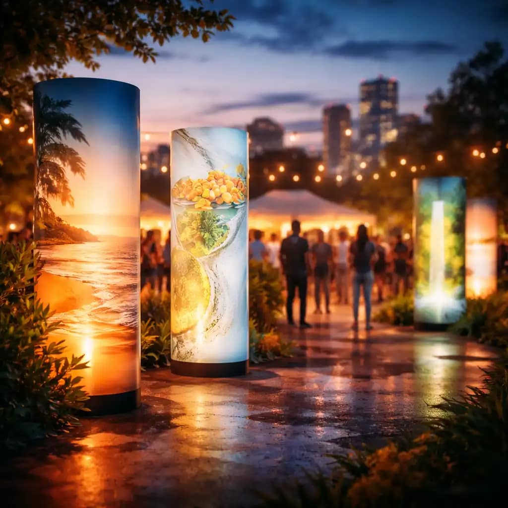 WaveLight Air Towers LED inflatable display boosting brand visibility at a busy trade show